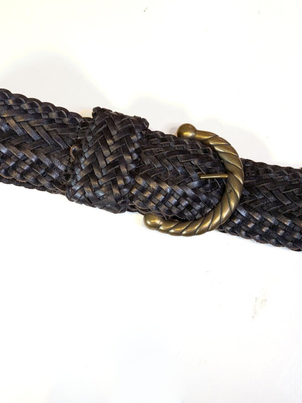 Wide Black Woven Vintage Leather Belt